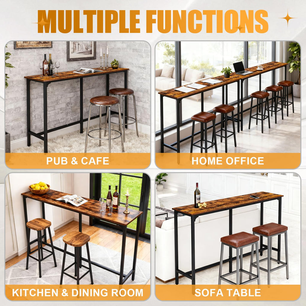 71" Bar Table w/Triangular Support, 220 lbs, Rustic Brown