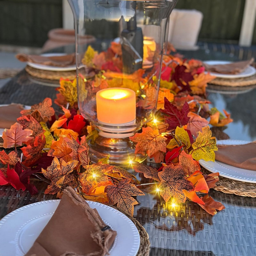 5 Pack Fall Leaf Garland with Lights, Fall Vines Autumn Garland LED Lights Artificial Maple Fall Leaves Thanksgiving
