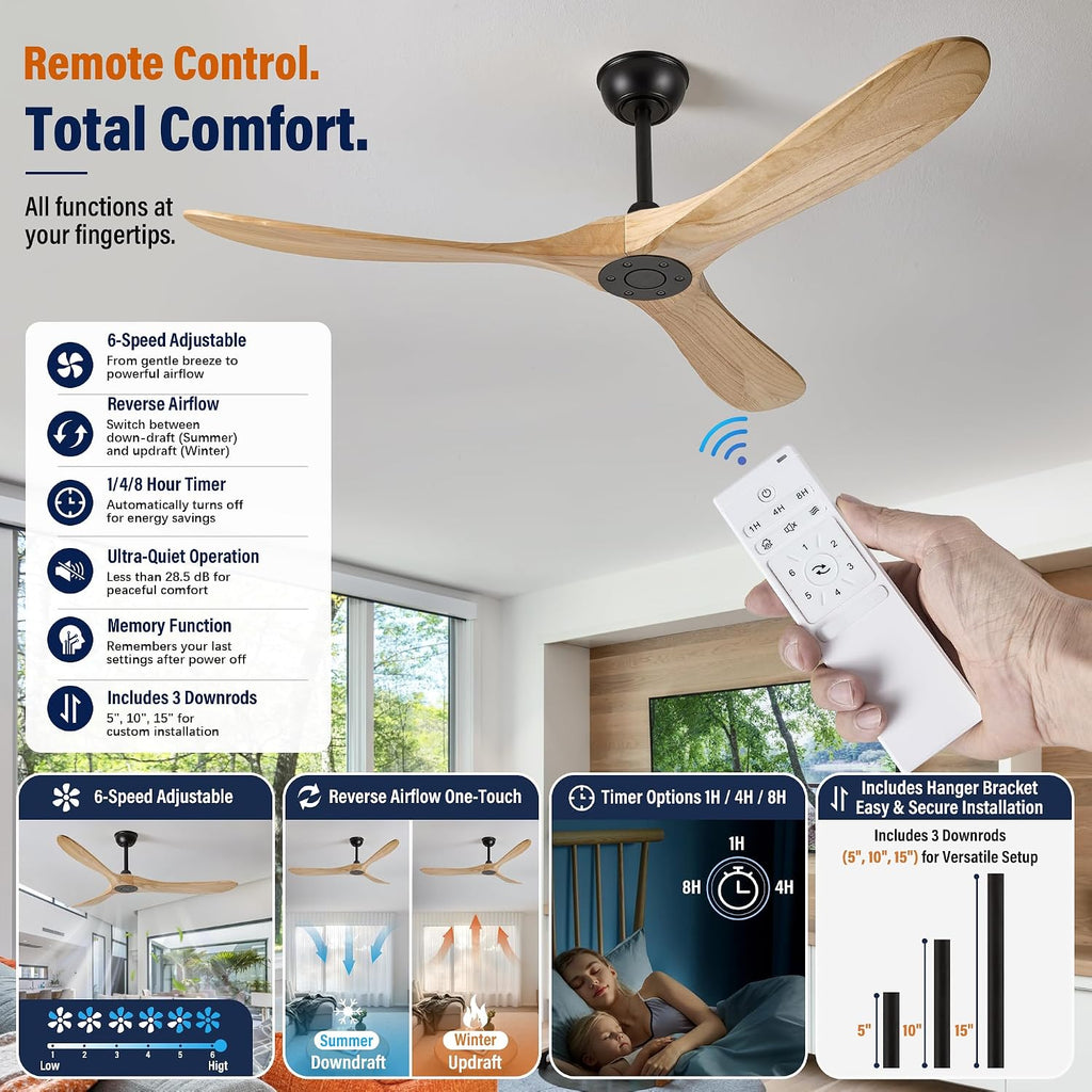 Inspired Maverick Style 60" wood ceiling fan, Matte Black