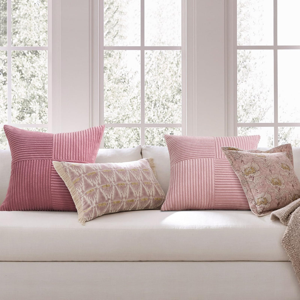 BlushPink Throw Pillow Covers 24x24 Set of 4, Baby Pink Boho Soft Corduroy Home Decor Cushion Cases for Couch, Living