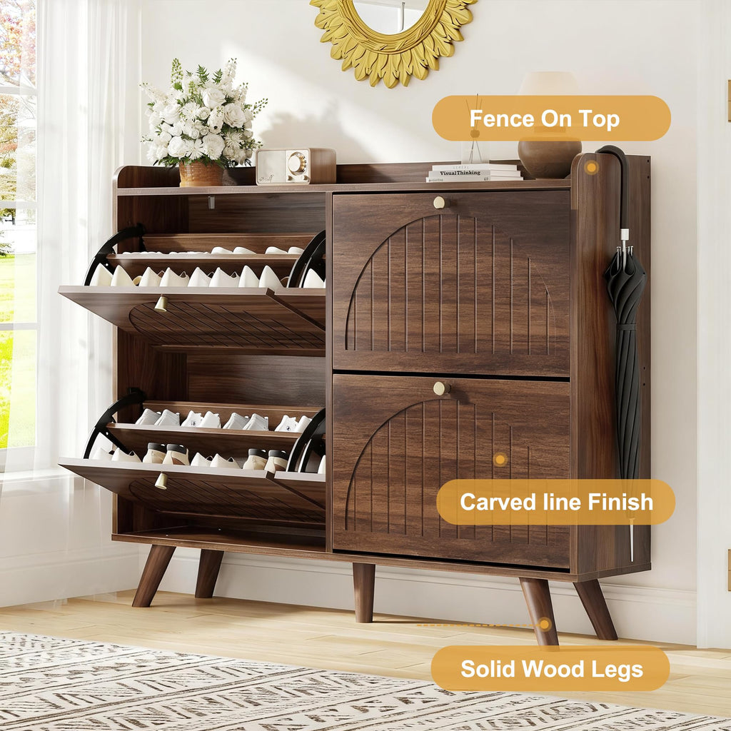 47.2" Shoe Cabinet with 4 flip-Down Drawers, Three Adjustable Levels, freestanding Wooden Shoe Rack, Suitable, and