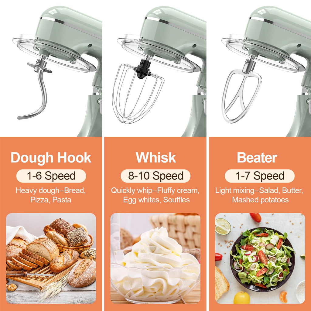 3-IN-1 Electric Stand Mixer, 6.5QT Bowl 660W 10-Speed Kitchen Mixer, Household Food Mixers include Dough Hook, Beater
