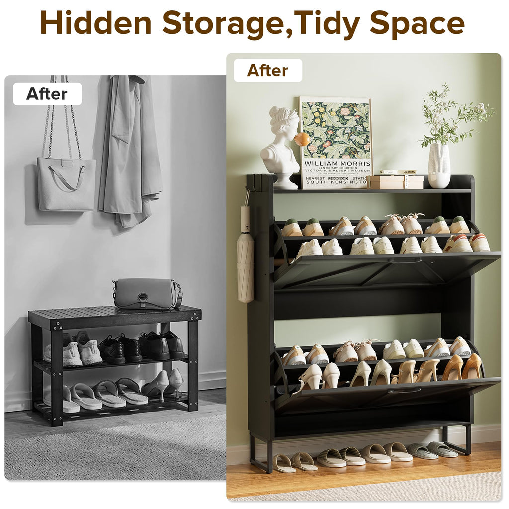Shoe Cabinet with 2 Flip Drawers, Slim Shoe Storage
