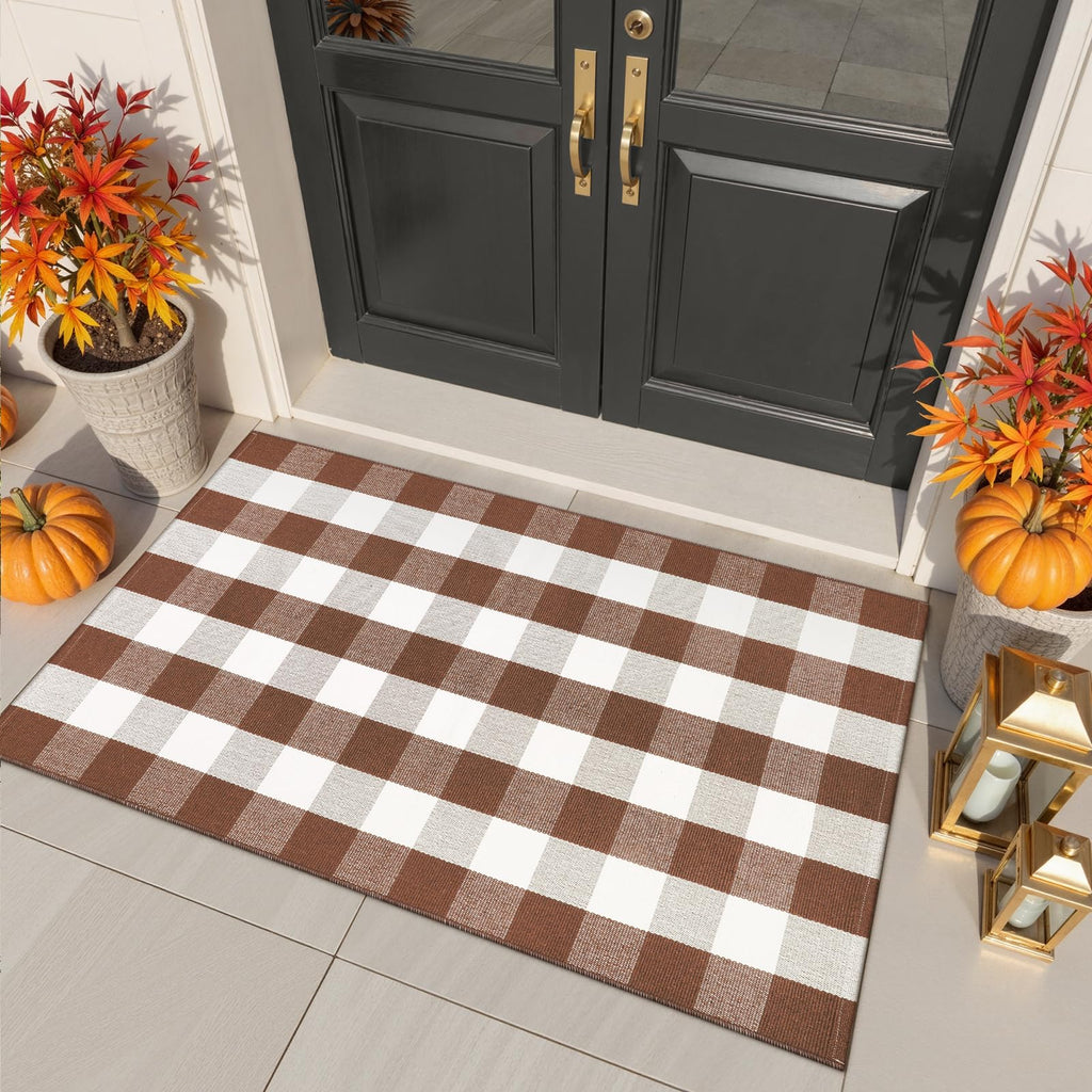 Buffalo Plaid Checkered Rug Fall Front Door Mat Washable Outdoor Rug 3'x5'