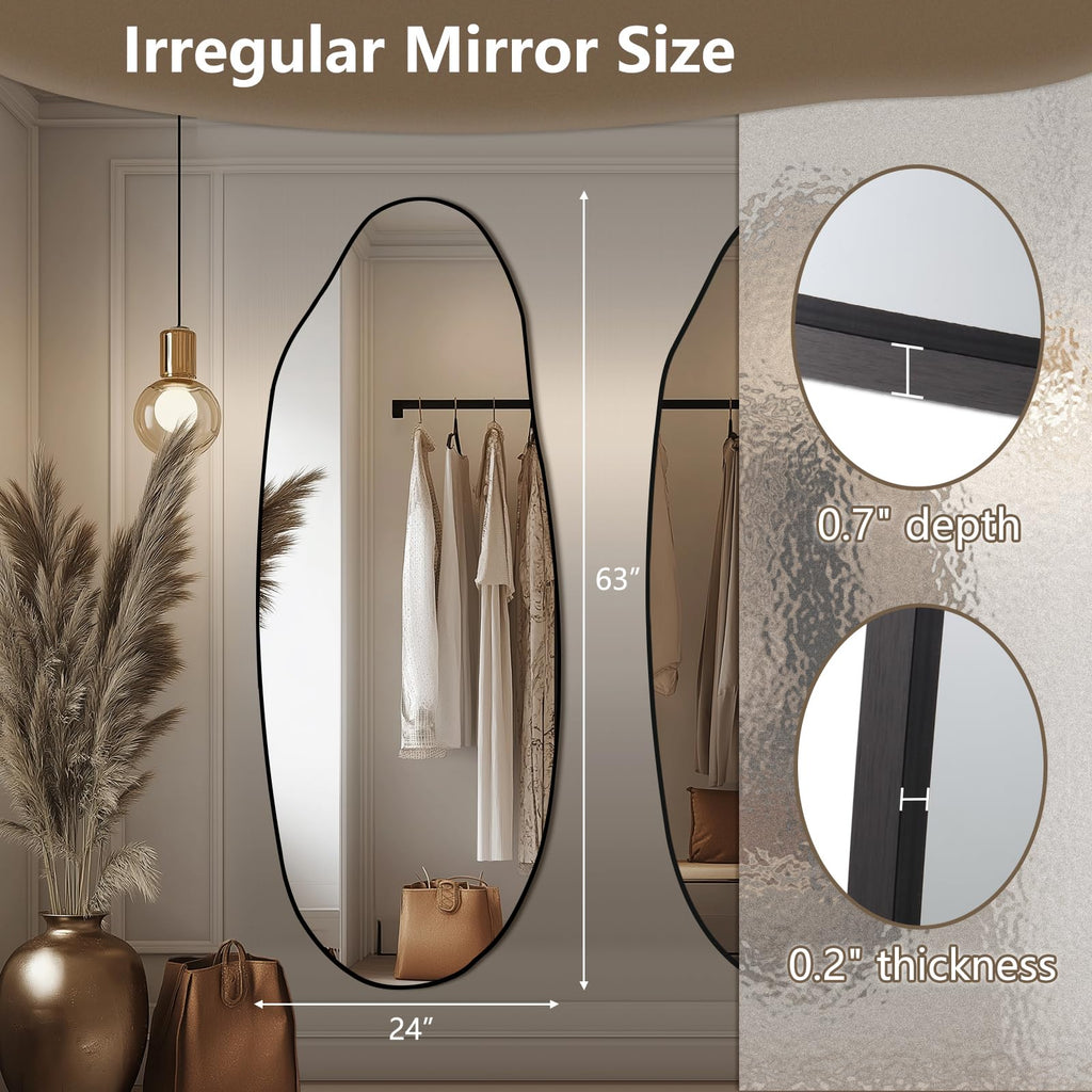 Irregular Mirror 63"x24" Oval Vanity Mirror Wall Decor, Black