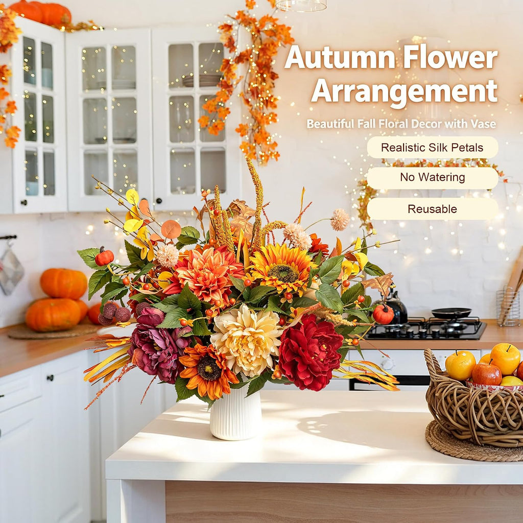 Fall Centerpiece for Table Fall Artificial Flower Arrangement with Vase
