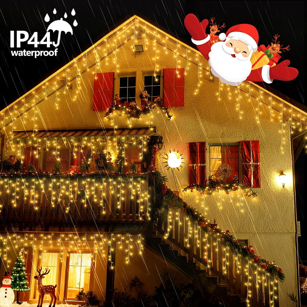 66ft 800 LED Icicle Lights Outdoor, 160 Drops Icicle Christmas Light Connectable, 8 Modes Warm White Xmas Icicle