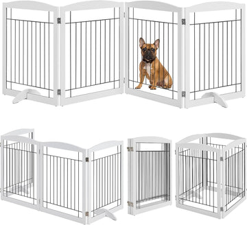 32"H 4-Panel Extra Wide Freestanding Dog Gate For Stairs Doorways