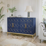 48" Accent Cabinet with 4 Doors and Shelves, Modern Credenza Storage Cabinet with Gold Trim