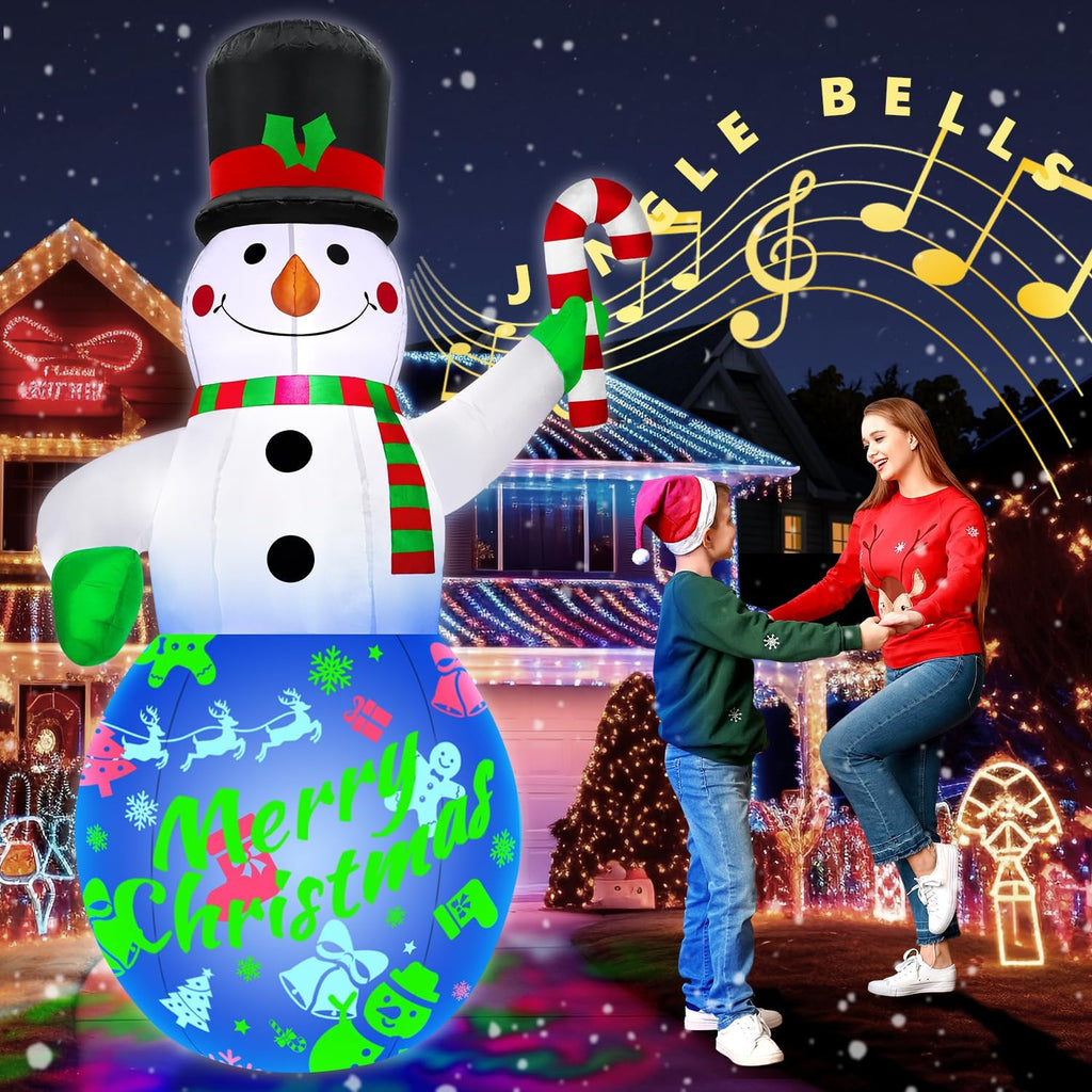 7Ft Christmas Inflatables Snowman Built-in Music Box & Rotating Colorful LED Lights, Christmas Inflatable Decoration