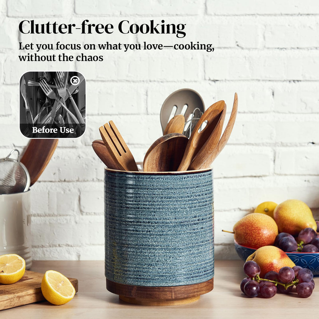 360° Rotating Extra Large Cooking Utensil Holder, 7.6" Kitchen Utensil Holder for Countertop, Utensil Crock
