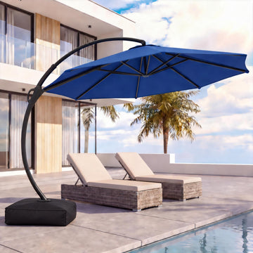 Outdoor Patio Umbrella with Base included, 12 FT Deluxe Curvy Cantilever Umbrella Offset Hanging umbrella with 360°