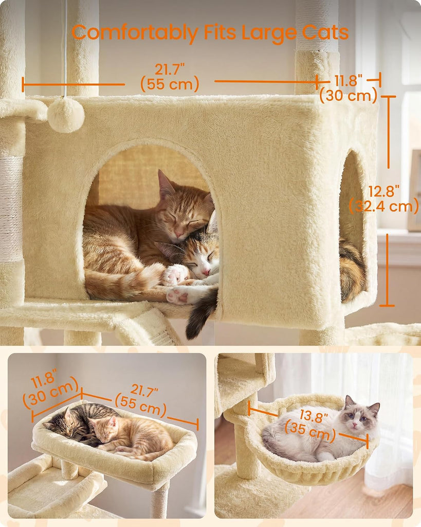 Large Cat Tree, 81.1" Tall Sturdy Cat Tower for Indoor, Beige
