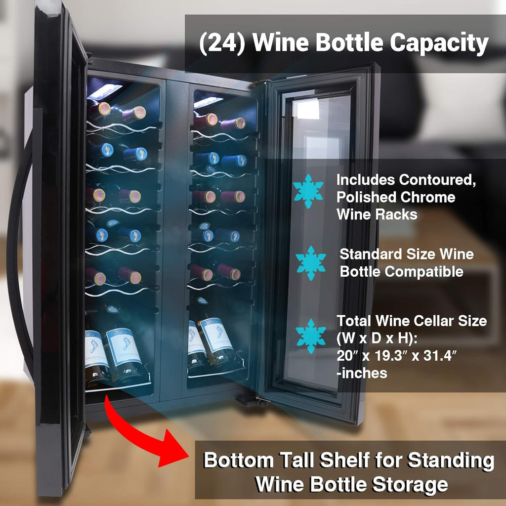 24 Bottle Wine Fridge | Dual Zone Wine Chiller | Adjustable Temperature 41°F to 