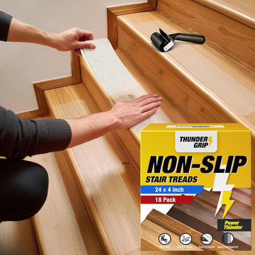 Clear Stair Treads Non-Slip Indoor 24" x 4" 18-Pack - Stair Grips for Wood | Anti Slip Adhesive Strips for Dogs &