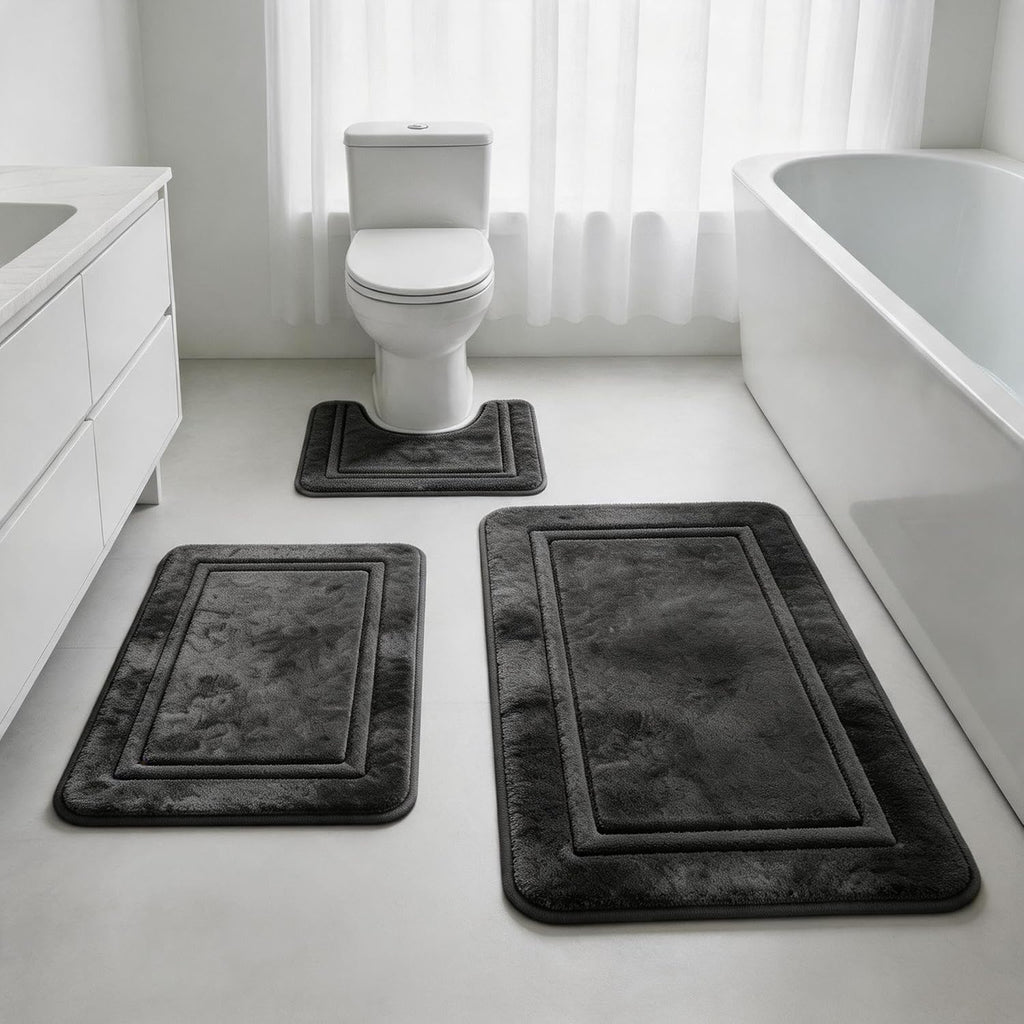 Bathroom Rugs Set 3 Piece Memory Foam Bath Mats Non-Slip Bath Rug Set ,Washable Bathroom Mats,Absorbent Shaggy Rug