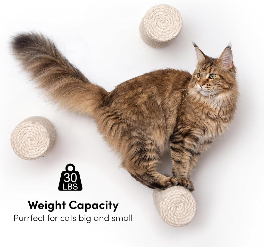 Wall-Mounted Cat Climbing Steps, Floating Sisal Scratching Posts, 8 Inch, 3 Pack, Easy Drywall Install