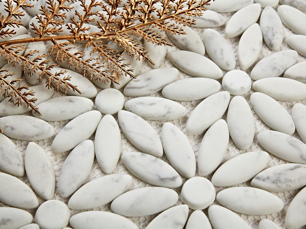 5 Sheets Marble Flowers Mosaic Wall and Floor Tiles 12.2 * 12.6 Inches 1.07 sq.ft (Brushed Marble)