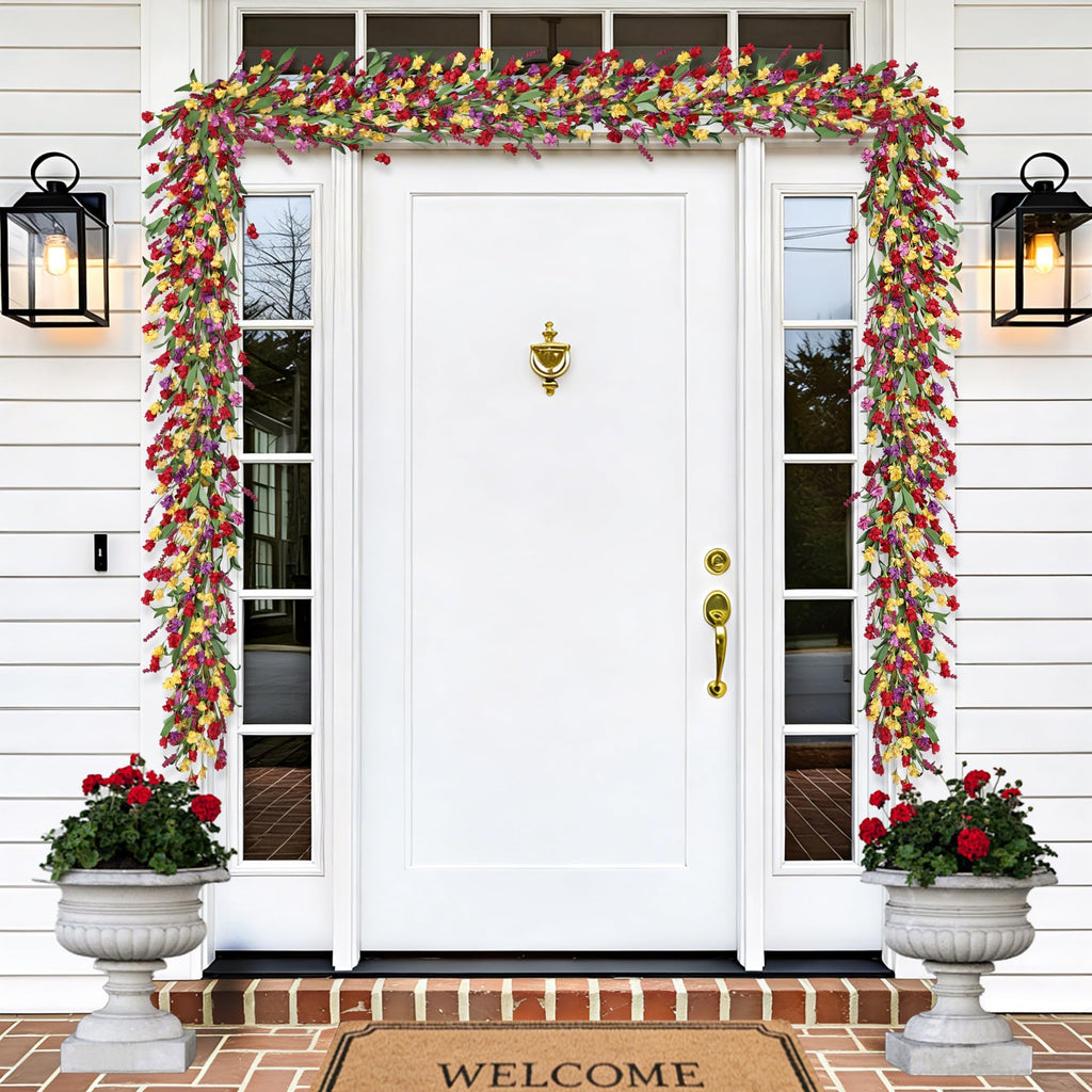 6ft Spring Summer Flower Garland, Artificial Floral Vine for Wall Backdrop Mantle Fireplace Stair Table Wedding Arch