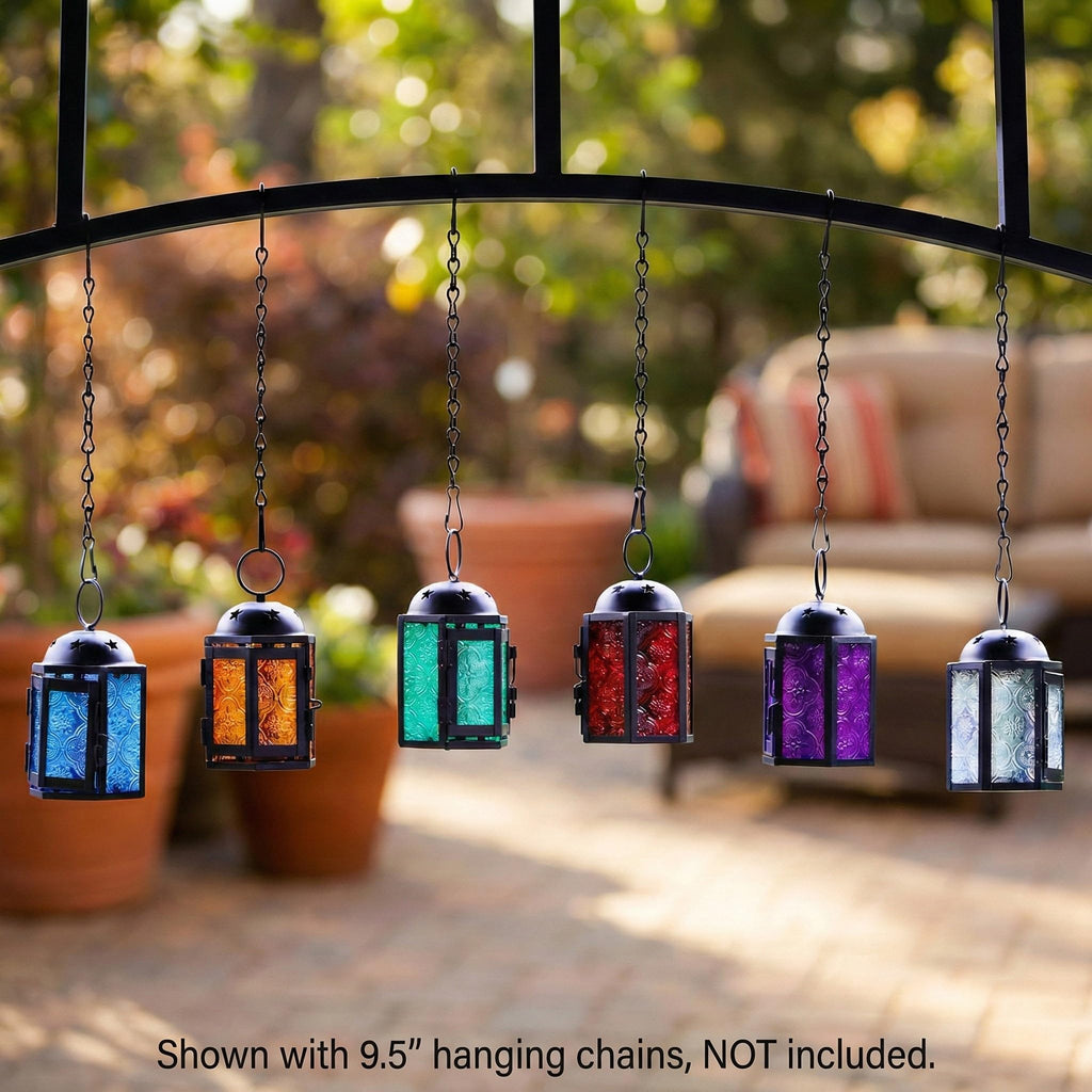Mini Moroccan Tea Light Candle Holder Lanterns - 4.25" Small Decorative Lantern for Table or Hanging, Metal with