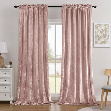 Pink Crushed Velvet Curtains 52x84inch Rod Pocket-2P - Set of 2