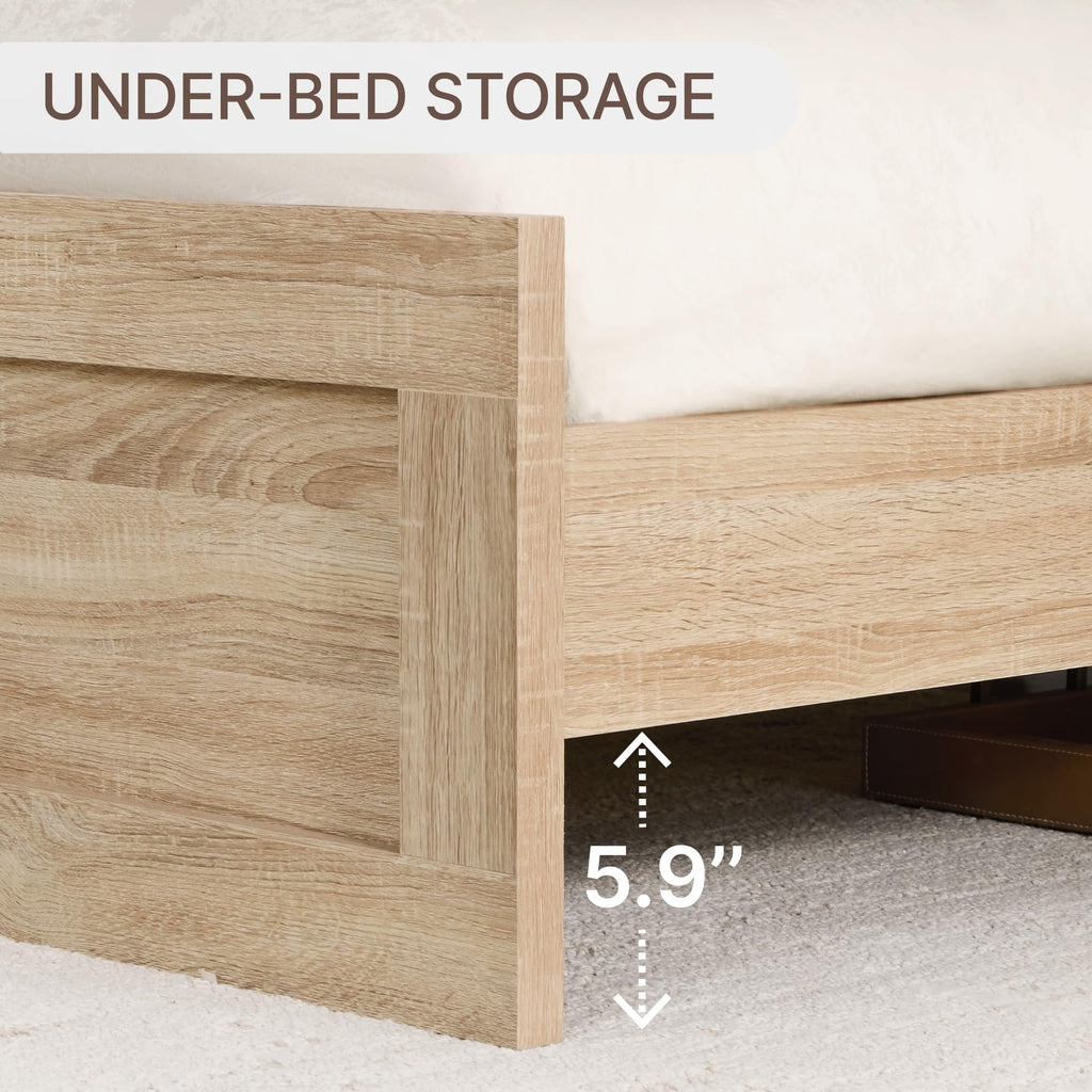 Wood Bed Frame with Headboard and Footboard, Natural, Queen