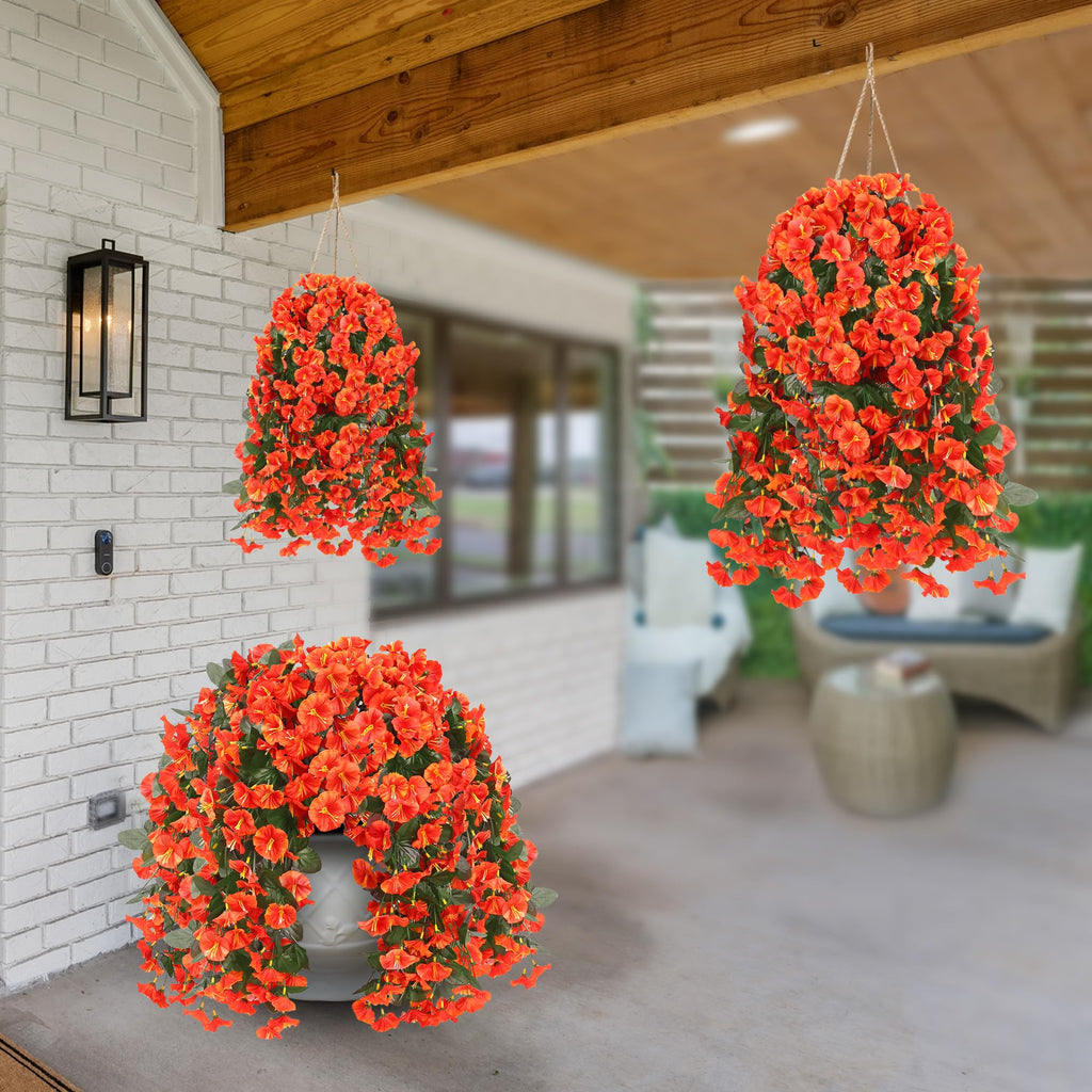Artificial Fake Hanging Flowers Plants for Outdoor Outside Spring Summer Decoration 4PCS Faux Silk UV Resistant