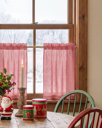 Red Buffalo Plaid Christmas Kitchen Curtains 36 Inch Long 2 Panels