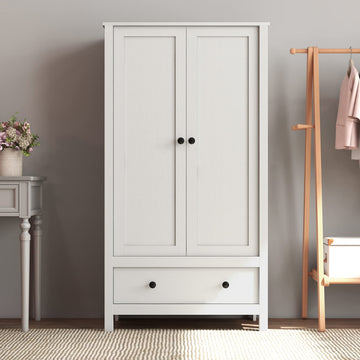 2 Door Wardrobe, Armoire with Drawer (White)