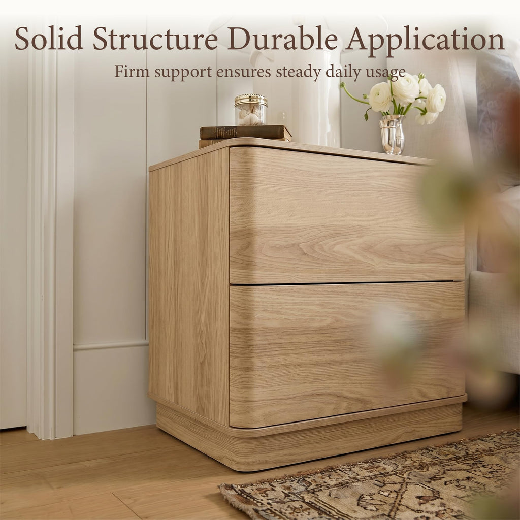 Night Stand Set 2 with 2 Drawers Storage, Curved Edge Bedside Table with Push to Open Hidden Drawer, 22'' Wooden