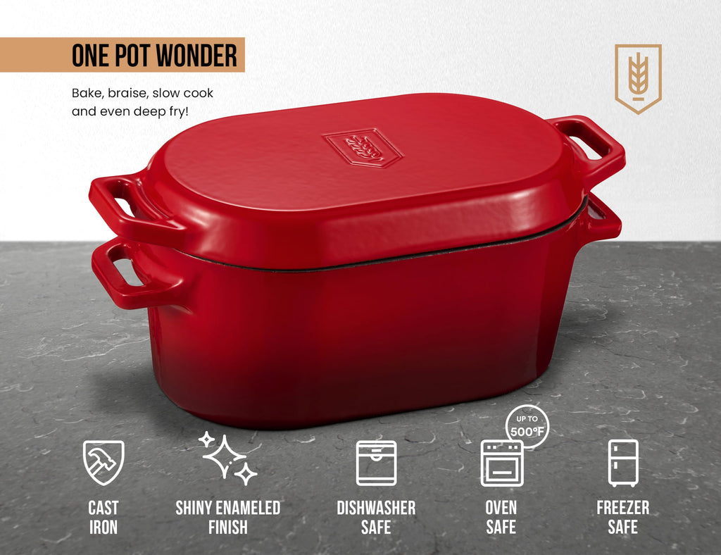 Oval Dutch Oven, for Bread Baking, Sourdough Loaf Pan, Dual Handles, Enameled Cast Iron, with Sling, Dishwasher Safe