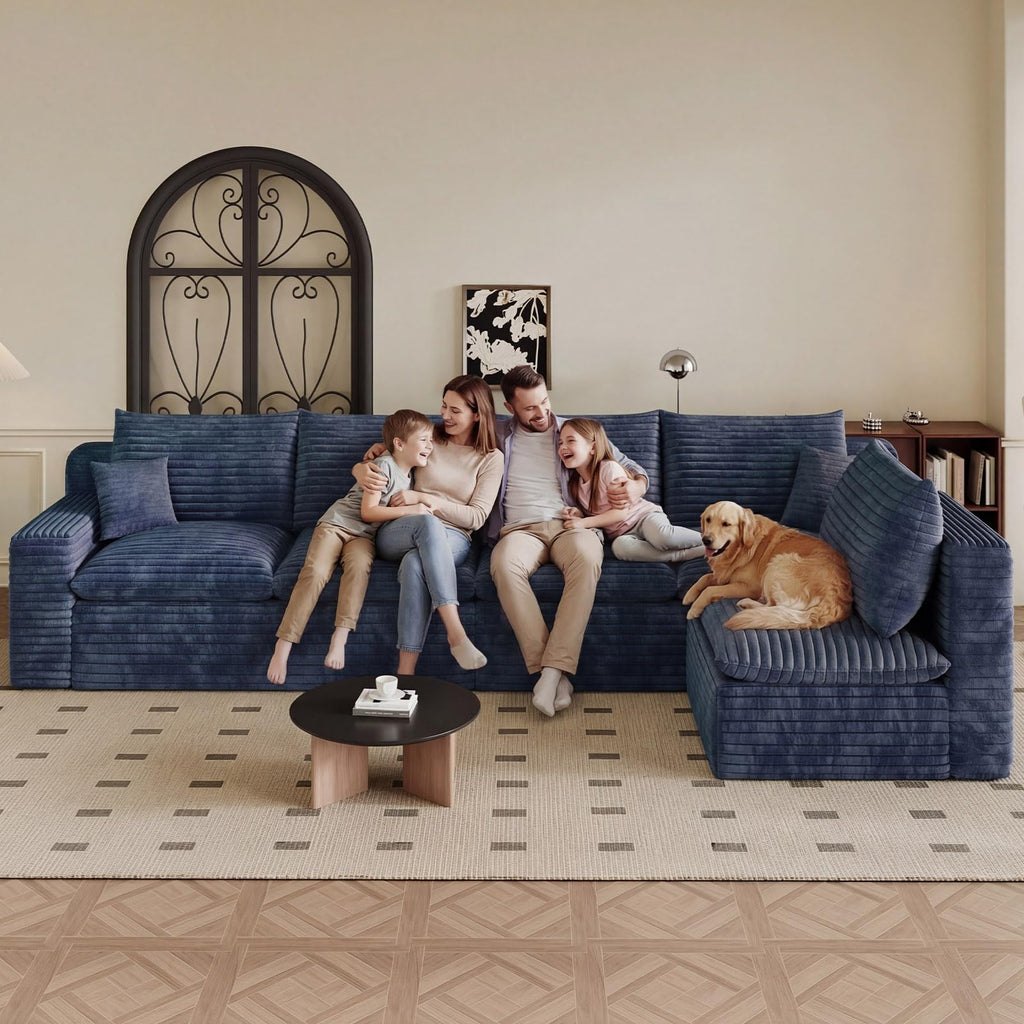 136" Cloud Boneless Sectional Couches 5-Seater, Blue