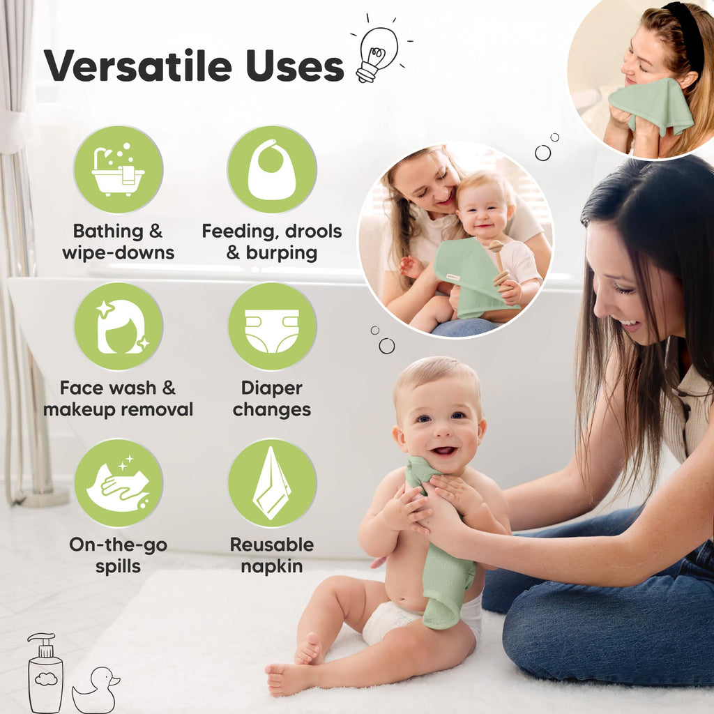 6-Pack Baby Washcloths, Soft Absorbent Washcloths for Face, Body(Pistachio)