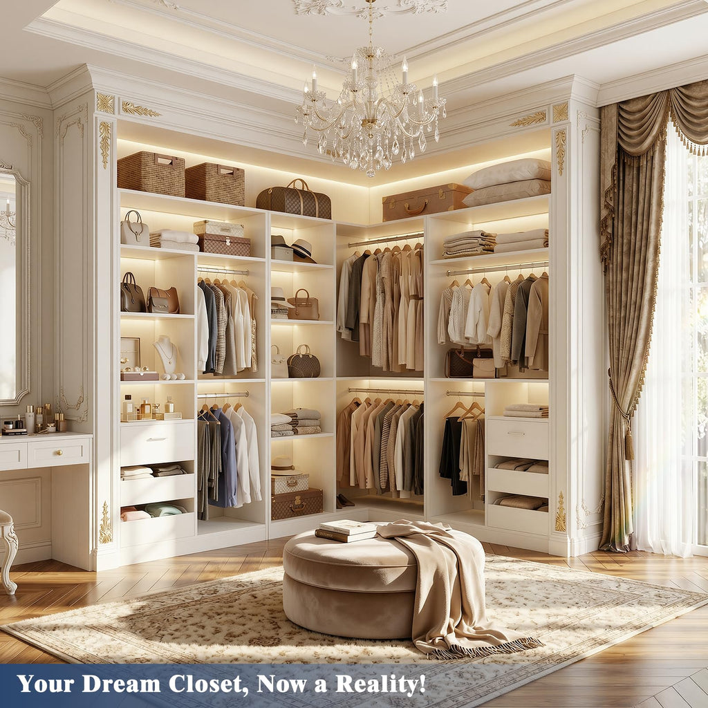 36'' Corner Closet System with Adjustable Shelves, Heavy Duty Corner Closet Organizer System with 7 Shelves & 2