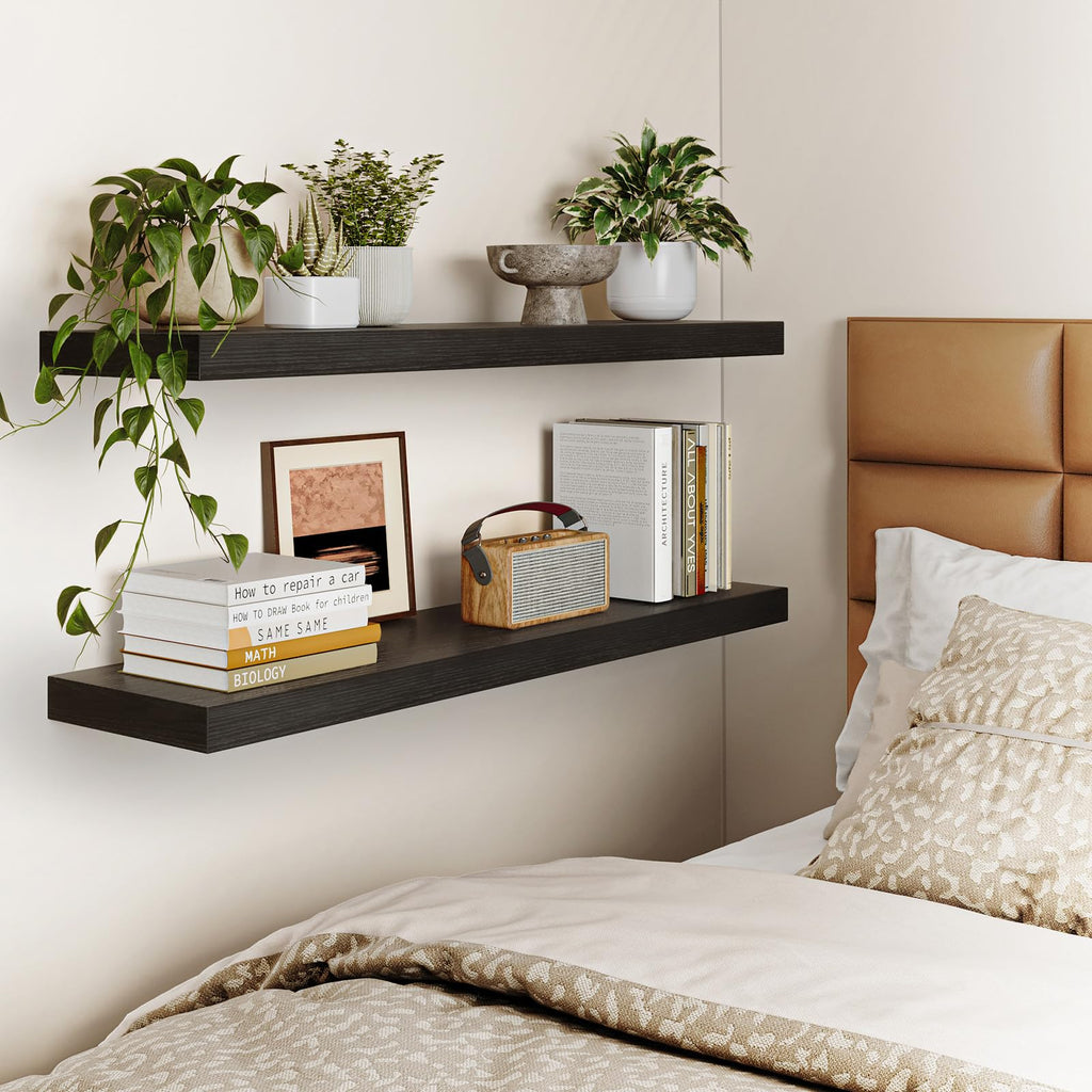 Floating Wall Shelves for Decor (Black, Set of 2, 35.4Inch)