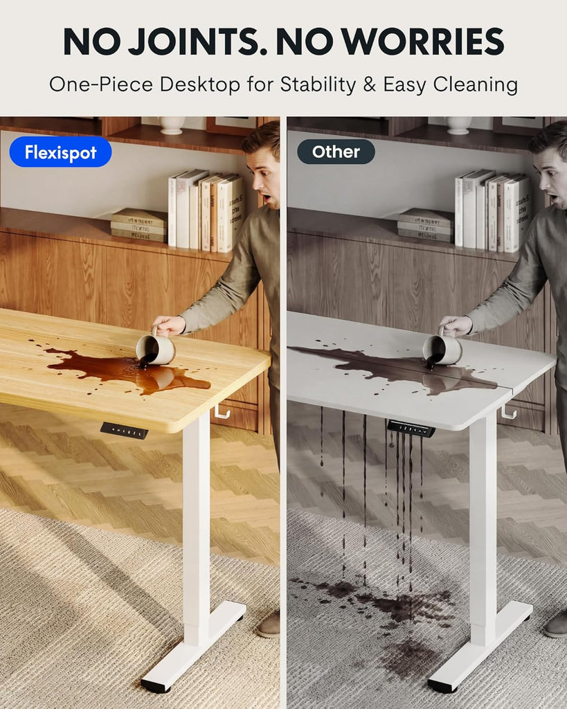 EN1 55"x28" One-Piece Standing Desk, Maple | 1" Thick Seamless Desktop, 176 LBS Capacity, Home Office Use, 4 Memory