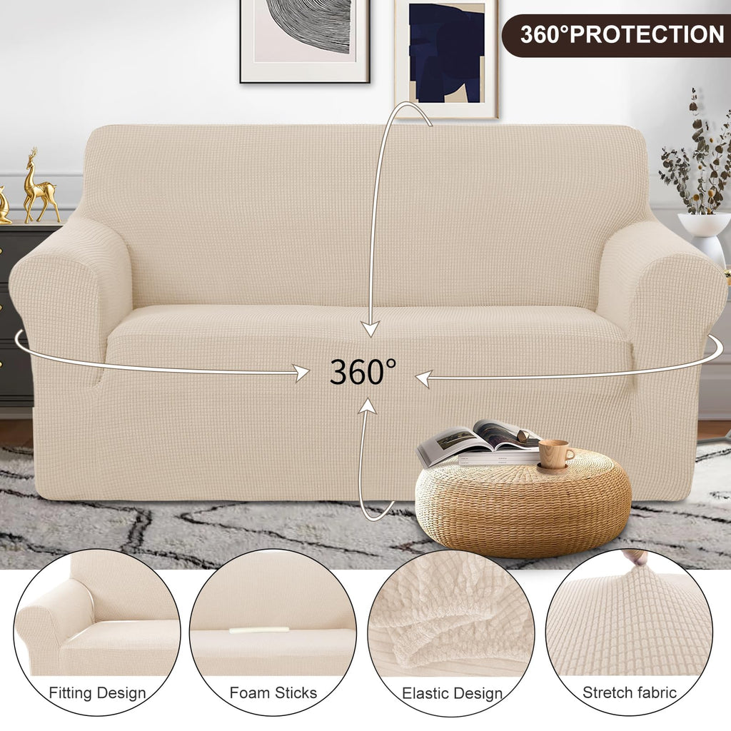 Oversized Stretch Loveseat Couch Cover, Beige