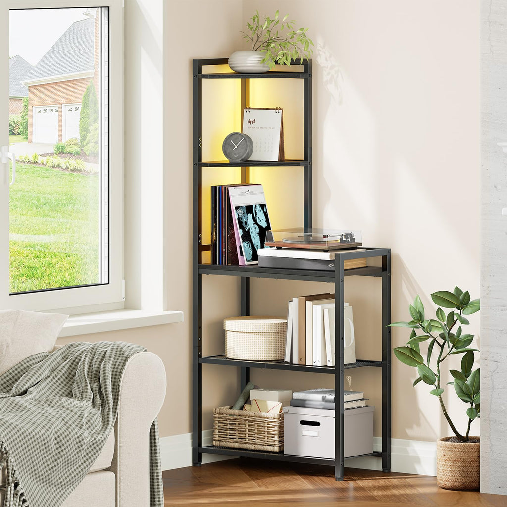 5-Tier Corner Shelf Stand, Corner Shelf with LED Light, 56.3" Tall Corner Bookshelf, Display Rack Storage Organizer