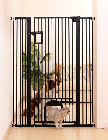 55" Extra Tall Pet Gate with Cat Door, 29"-43" Dog Gate Indoor