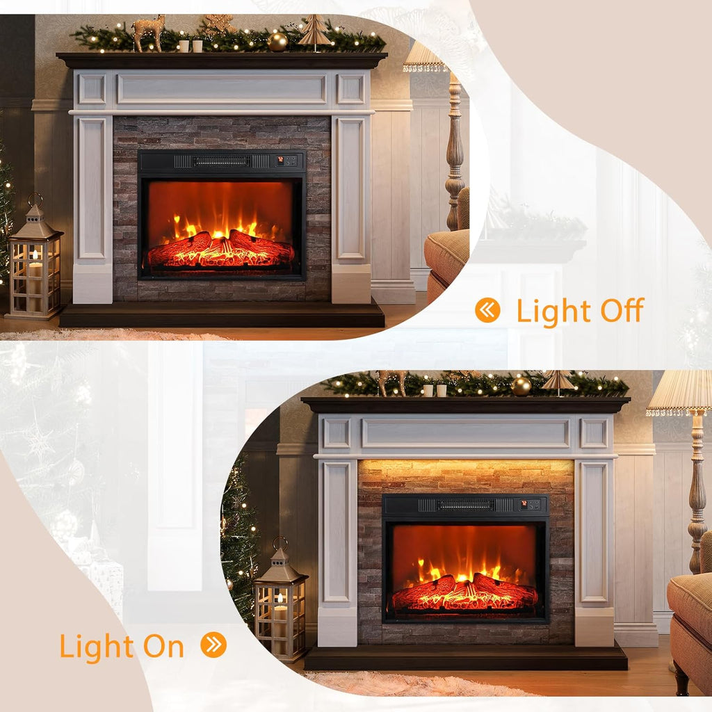 44" Electric Fireplace with Mantel, Tall Fireplace Heater Freestanding, Realistic Stacked Stone Surround with Timer