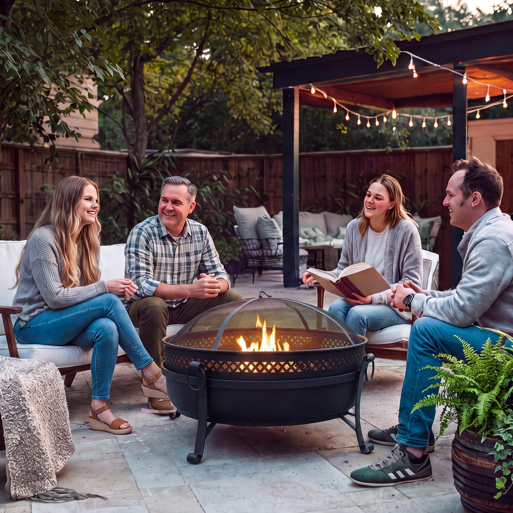 Outdoor Patio Fire Pit with Mesh Spark Screen, 40" Portable Fire Pit for Camping, Outside, Black
