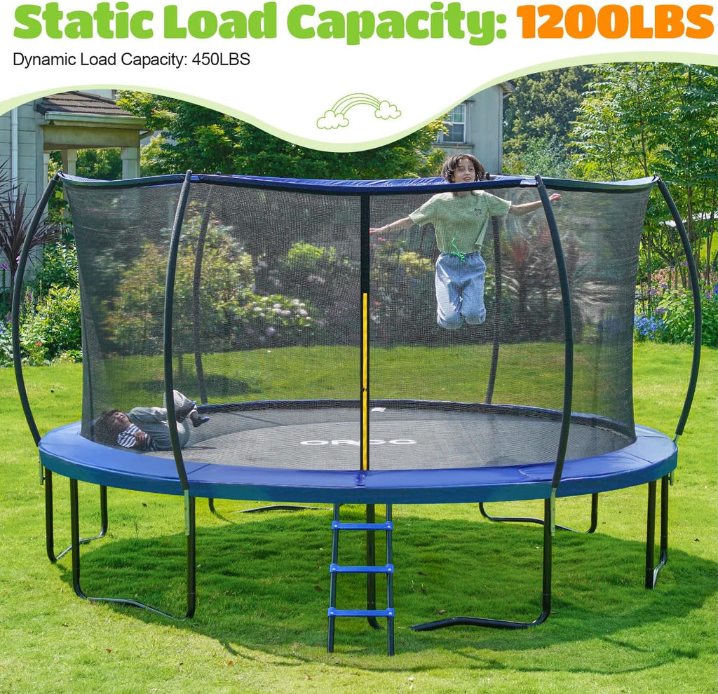 Kids Trampoline Outdoor 8FT 10FT 12FT 14FT 15FT 16FT with Enclosure, Non-Slip Ladder & Anti-Rust Coated Frame