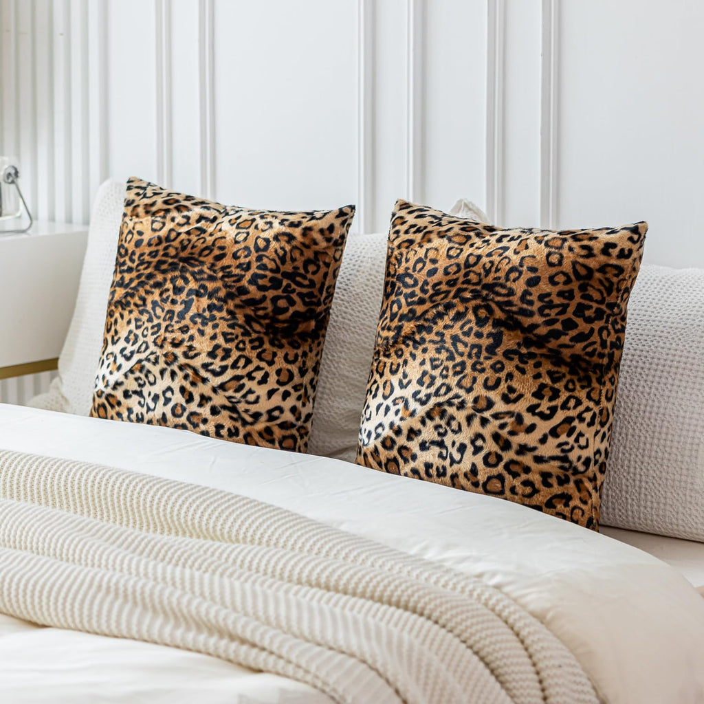 Cheetah Print Velvet Euro Pillow Sham Covers 24x24, Leopard Room Decor, Large
