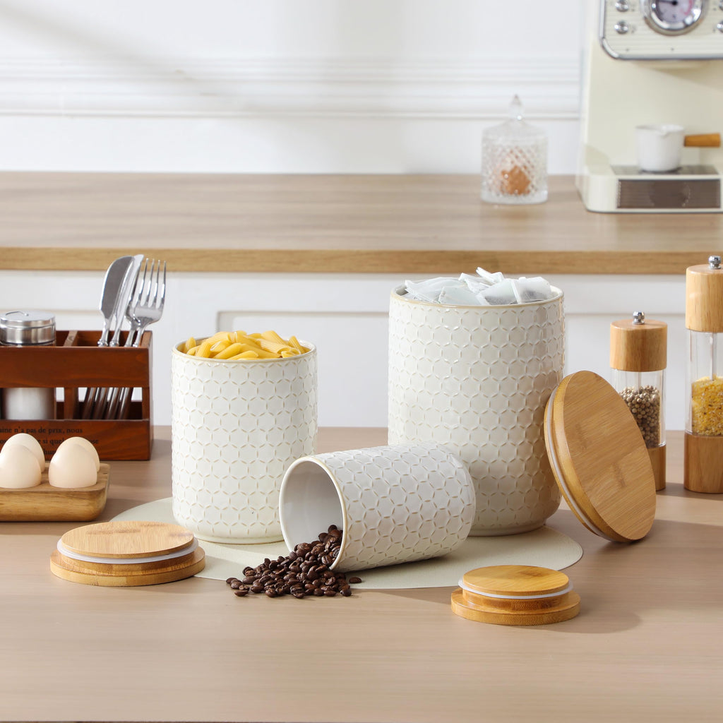 Ceramic Canisters Set with Airtight Lids, 80/40/20 oz Coffee Canister, Cookie Jar & Sugar Container, Canisters Sets