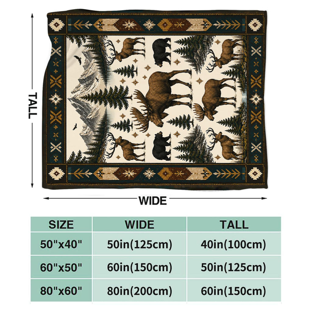 Cabin Blanket Rustic Lodge Deer Moose Throw Cozy Decor Gifts 50"X40"