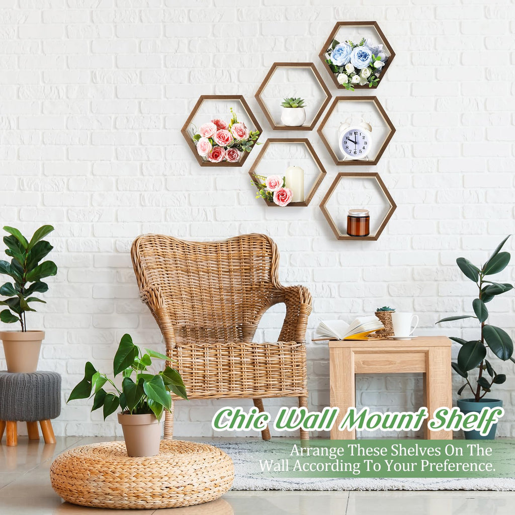 12 Pcs 12pcs 8inch Hexagon Shelves Wedding Table Decor, Brown