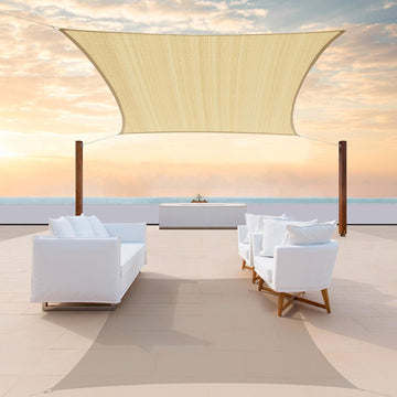 16' x 20' Beige Rectangle CTAPR1620 Sun Shade Sail Summer Canopy Mesh Fabric UV Block UPF50 - Commercial Heavy Duty