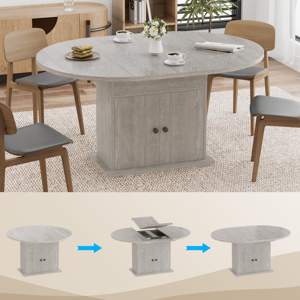 43.3in-59in Extendable Round Dining Table for 4-8, Modern Expandable Kitchen Oval Dining Table, Space Saving Circle