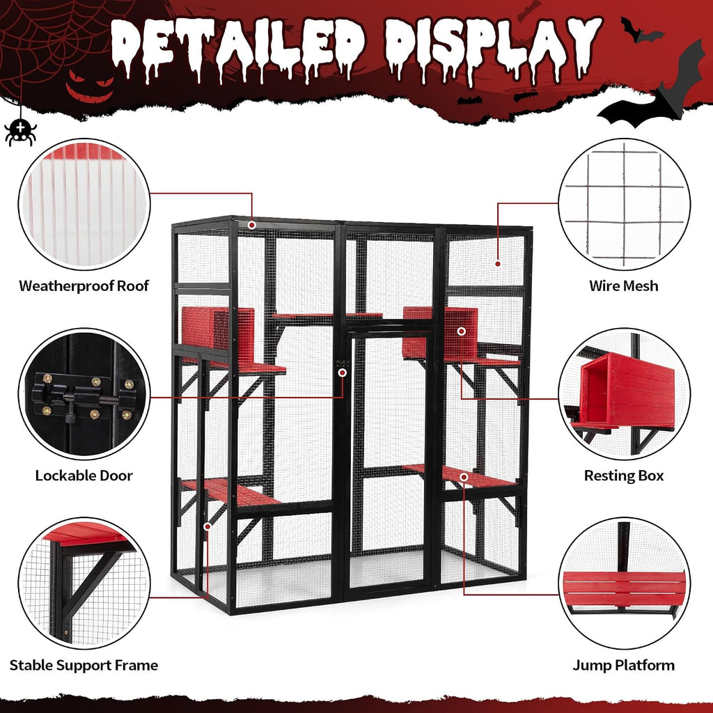 71in Catio, Indoor & Outdoor Cat Enclosure Waterproof Roof & Perche