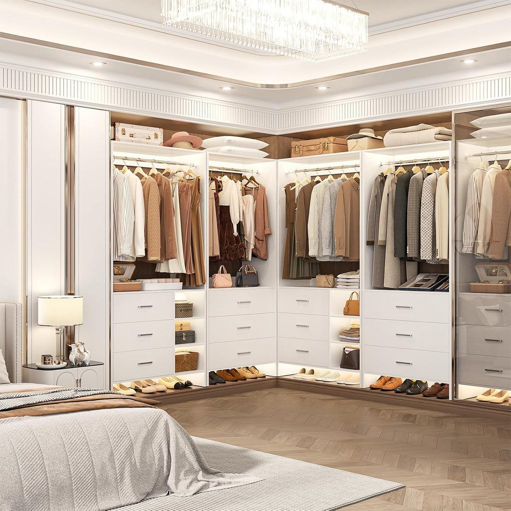 Closet System with 6 Drawers, 4.5ft Wood Closet Organizer System, Walk-in Closet or Small Closets Wardrobe, Clothes